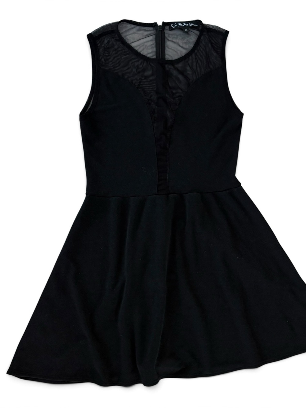For Love and Lemons Black Micro Mesh Yoke Skater Mini Dress